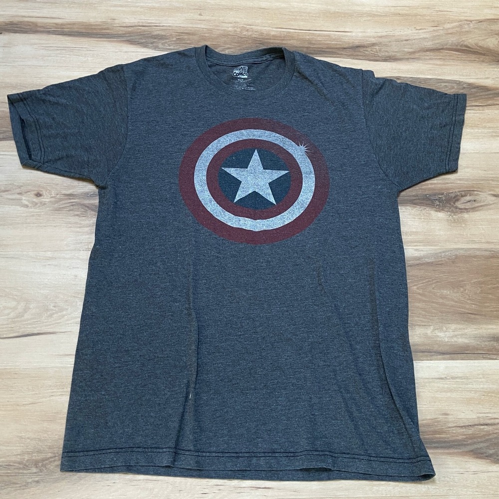 Marvel Captain America Shield T-Shirt Size M Graphic Tee Cotton Blend Gray